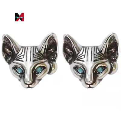 China Retro Old Silver Cute Cat Durable Personality Animal Party Small Pet Shape Women Head Cat Earrings for sale