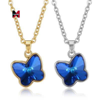 China Butterfly Pendant Crystal Gem Necklace Stainless Steel Durable Birthstone Valentine's Day Gift Necklace for sale