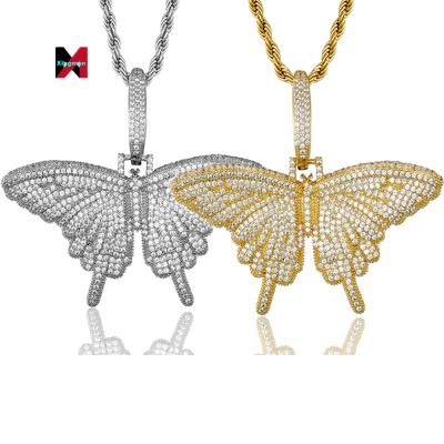 China Zircon Silver Copper Hip Hop Hip Hop Hitter Butterfly Style Gold Bling AAA+ Pendant Necklaces Chain Jewelry for sale