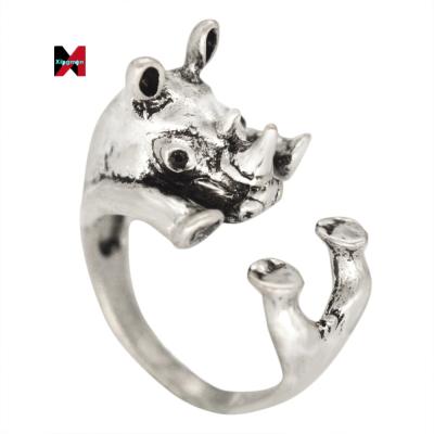 China New Large Durable Custom Ring Animal Unique Rhino Adjustable Ring for sale