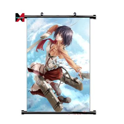 China Gift Shop 2022 Anime Attack On Titan Art Fabric Wall Scroll Hanging Painting Posters for sale