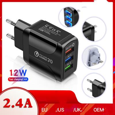 China Mobile Phone 12W Quick Charge QC3.0 3 Port Multi USB Fast Charger Black Adapter for sale