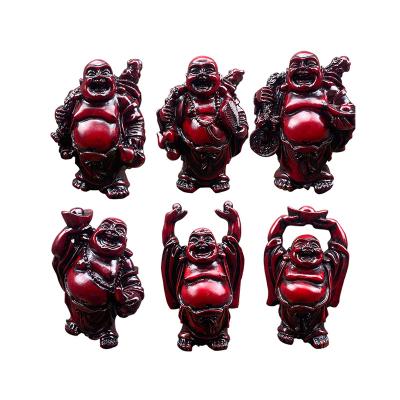 China China Feng Shui Collectible Resin Decoration Figurines Red 6 Piece Laughing Buddha Setred Gifts for sale