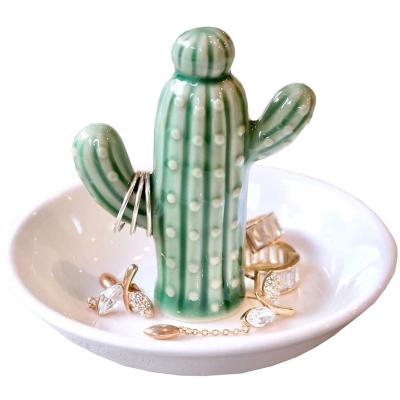 China New Jewelry Display Storage Tray Nordic Ceramic Jewelry Tray Cactus Animal Jewelry Ring Tray, Support Customization HJ02-A0001 for sale