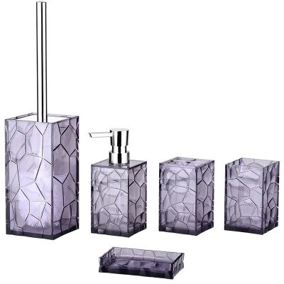 China China Factory New Viable Acrylic Clear Purple Polygon 5 Pieces Modern Bathroom Shower Supplies Bathroom Accessories Set for sale