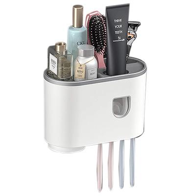 China Multifunctional Wall Mounted Toothbrush Holder Stand Bathroom Automatic Toothpaste Dispenser for sale