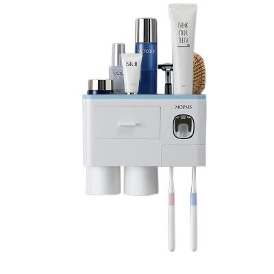 China Multifunctional Wall Mounted Toothbrush Holder Stand Bathroom Automatic Toothpaste Dispenser for sale