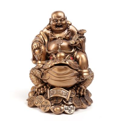 China Worlwide Factory Wholesale Home Office DecorationOrnaments Feng Shui Laughing Buddha Wealth Laughing Buddha Sit on Money Frog Statue for sale