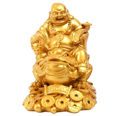 China Worlwide Factory Wholesale Home Office DecorationOrnaments Feng Shui Laughing Buddha Wealth Laughing Buddha Sit on Money Frog Statue for sale