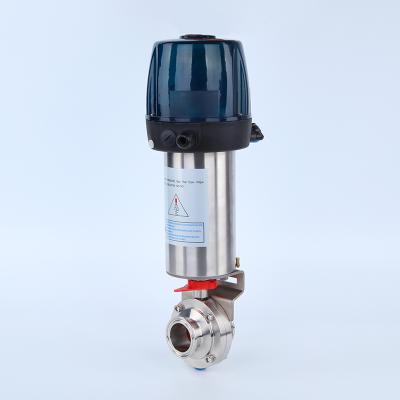 China DN50 Dairy Sanitary Tri Flange 304 Stainless Steel 316L Pneumatic Butterfly Valve for sale