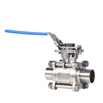 China Dairy 3A Sanitary 304 Stainless Steel Weld Pull Handle 3 Piece Ball Valve for sale