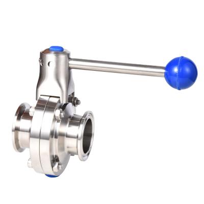 China Manual DIN DN50 SS304 Dairy Clamp Pull Handle With Stainless Steel Handle Butterfly Valve for sale