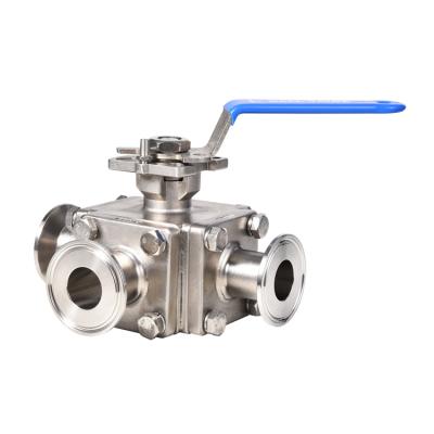 China 304 Stainless Steel Dairy Sanitary Flange Non-retention Three Way Ball Valve for sale