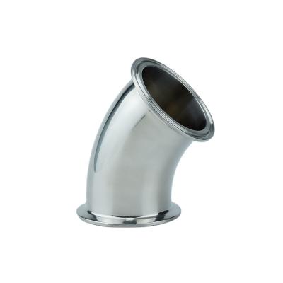 China Dairy Food Processing Stainless Steel Flange 304 316L Tri 45 Degree Elbow Pipe Fitting for sale