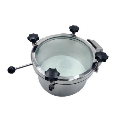 China SS304 SS316L Food Sanitary Stainless Steel Pressure Round Manhole Cover With Sight Glass for sale