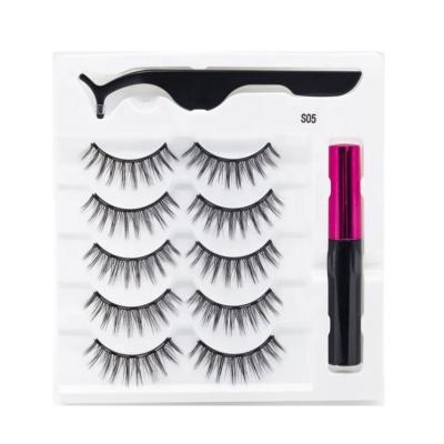 China Hot Selling Natural Long Factory New No Glue No Eyeliner New Design Natural Soft Magnetic Eyelashes Set for sale