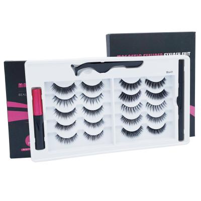 China Long 10 Pairs Natural Magnetic Self Adhesive False Eyelashes and Eyeliner Kit Magnetic Eyelashes Private Label Mixed 3D for sale