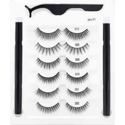 China 3D Natural Self Adhesive False Long Eyelash Lashes With Eyeliner 6 Pairs Self Adhesive Eye Lashes for sale