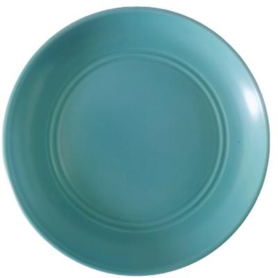 China Durable Matte Blue Color Glazed Dinner Plate Embossed Desert Dish Plates for sale