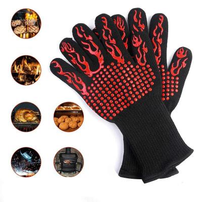 China Hot End Oven Silicone Cotton Aramid Heat Resistant Food Grade Insulation BBQ Glove Kitchen Cooking Gloves for sale