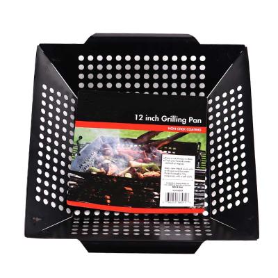 China Easily Cleaned 12 Inch Square Stainless Steel BBQ Grill Black Non-Stick Vegetable Basket for sale