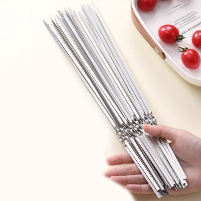 China Eco - Friendly Flat Stainless Steel Metal Shish Barbecue Kebab Easily Cleaned Along Spit With Ring for sale