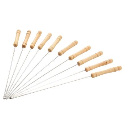 China Easily Cleaned Non-Stick Stainless Steel Tools Metal Barbecue Grill Skewer With Wooden Handle for sale