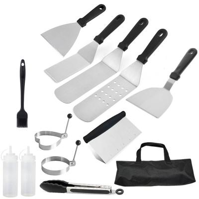 China Easily Cleaned Deluxe Stainless Steel Teppanyaki Steak Frying Spatula BBQ Kitchen Grill Set BBQ Accessory for sale