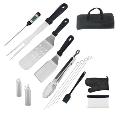 China Easily Cleaned Portable Plastic 14 Pcs Handle Charcoal Barbecue Utensil Set Grill Accessories Tools for sale