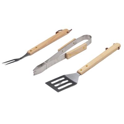 China Easily Cleaned Outdoor Stainless Steel 3pcs Grill Spatula Set BBQ Utensils Tong Set With Wooden Handle for sale