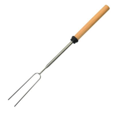 China Easily Cleaned BBQ Tools Turning Hot Dog Fork Sticks Telescopic Stainless Steel Barbecue Grilling Fork for sale