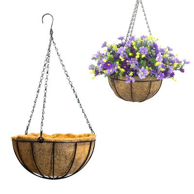 China Durable Garden Wicker Basket Wire Rack Flower Pots Artificial Coconut Fiber Planter Hanging Baskets With Cocos Coir Coating for sale