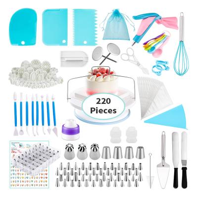 China Sustainable 220 Pieces Cake Nozzles Practice Set Tools With Piping Bag And Pastry Kit for sale