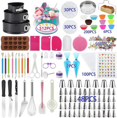 China Viable Support Turntable Supplies Kit Frosting Tips And Bags Base Machines 512 PCs Cake Decorating Set for sale