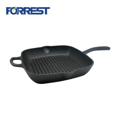 China Sustainable Cast Iron Square Charcoal Grill Pan Enamel Liner With Long Handle for sale