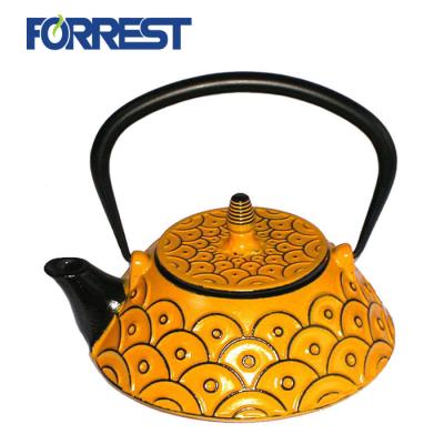 China Viable Yellow Enamel Cast Iron Japanese Cast Iron Teapot for sale