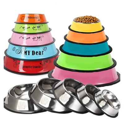 China Pet Product Viable Wholesale Dog Food Feeding Stainless Steel Dog Bowl With Non Slip Mat for sale