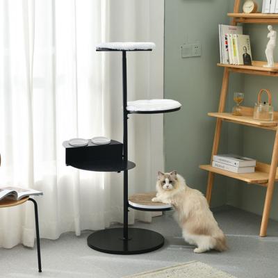 China Sturdy Cute New Design 4 Cat Tree Stocked Layer for Cat Climbing Activity with Scratcher and Ceramic Bowls for sale