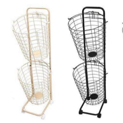 China Modern Factory Direct Double Metal Wire Frame Laundry Basket With Pulley for sale