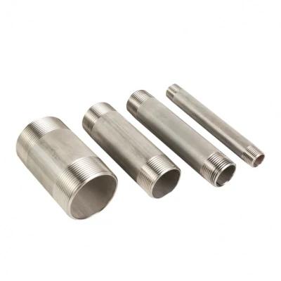 China Aluminum Professional Custom Precision CNC Machined Metal Fittings Stainless Steel Long Barrel Nipple Male Female Fitting Pipe Adapter for sale