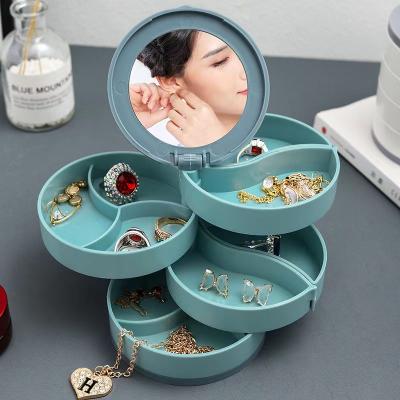 China With mirror 360 Degree Rotating Jewelry Box for Ear Studs Necklaces Bracelets Jewelry Storage Box Jewelry Box Organizer with mirror for sale