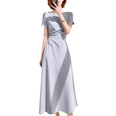 China Anti-Static Wholesale OEM Solid color round neck short-sleeved dress summer 2023 new style of temperament wrapped hip skirt cocktail dress for sale