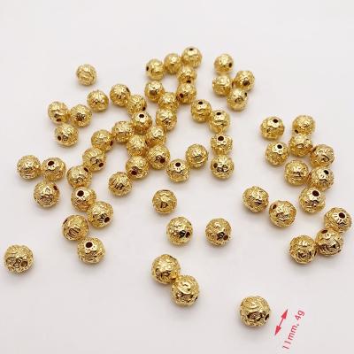 China Religious Alloy Gold Incantation Bead Fit For DIY Jewelry Bracelet Making 18k Gold Plated 11mm Metal Round Bead for sale