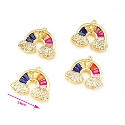 China CLASSIC 12*15mm Gold Plated 14k Trapezoid CZ Zircon Rainbow Charms for sale