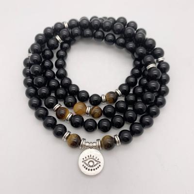 China CLASSIC Healing Tibetan Natural Gemstone Natural Gemstone Multi Wrap 108 Beads Obsidian Obsidian Bracelet for sale