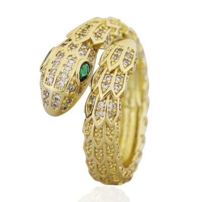 China CLASSIC High Quality 18K Gold Plated CZ Zircon Sassy Snake Shaped Open Rings Jewelry For Women for sale