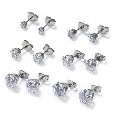 China CLASSIC 316 Stainless Steel Zircon Stud Earring Round Cut CZ Tiny Ball Simulated Diamond Cartilage Hypoallergenic Stud Earrings for sale