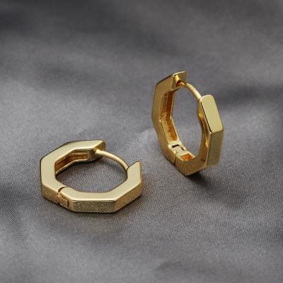 China CLASSIC 18k Gold Simple Geometric Hexagon Circle Earrings 16mm Huggie Earrings for sale