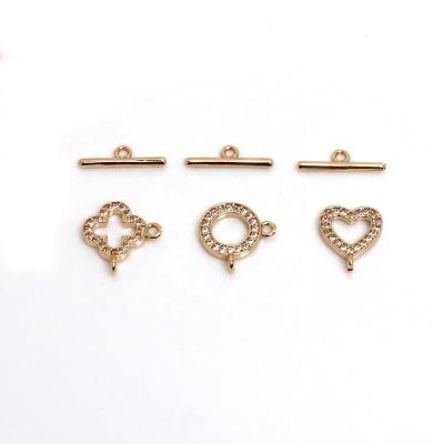 China For Necklace/Bracelet Making Zircon Jewelry Clasp 14k Gold Plated T Bar Closure Connector Clasps For DIY Jewelry Brass Toggle Clasp for sale