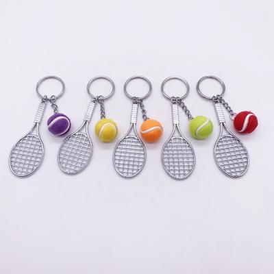 China Promotional gift ZINC ALLOY tennis ball keychain slot racket 3d racket key chain for sale